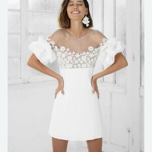 Rime Arodaky Astaire embroidered tulle, crepe and organza mini dress sz 42/ US s